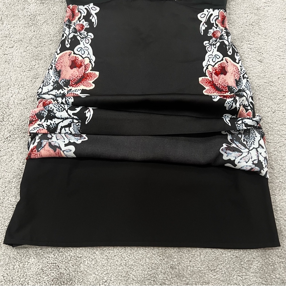Guess Womens XS Lace Inset Floral Print Cocktail Dress Black Mini Dark Eden - Picture 10 of 12